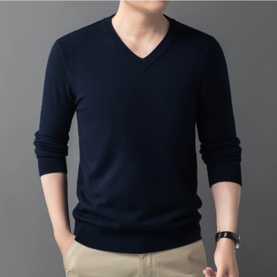 Autumn and Winter Base Layer Knitwear Solid Color V-Neck Sweater Slim Versatile Underwear Korean Style Trendy Sweater Men's Jacket