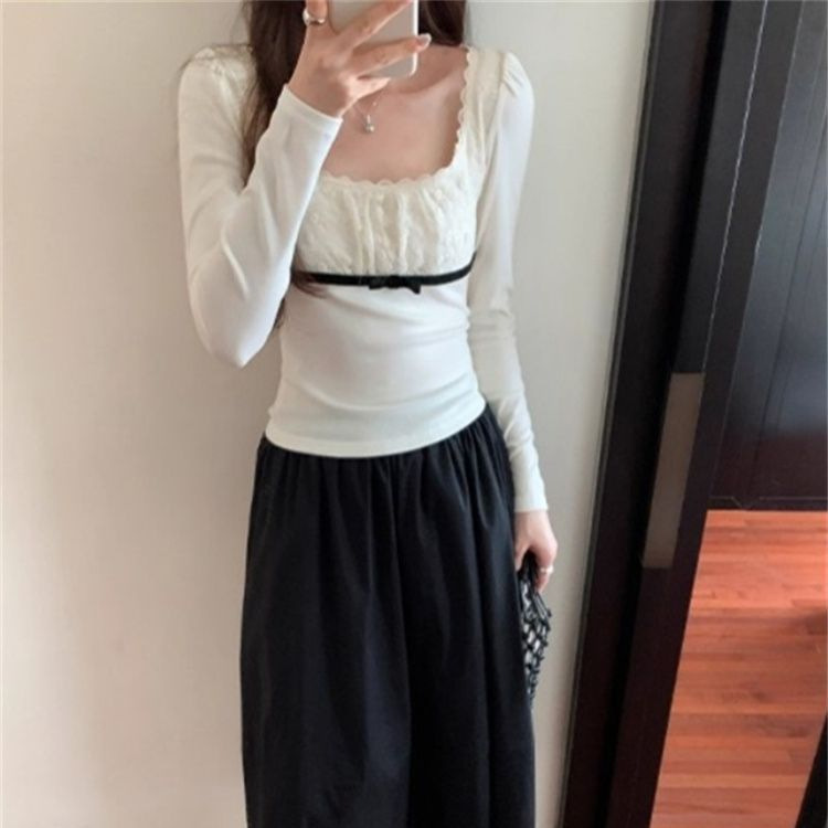 韩系设计感蕾丝花边纯欲小众长袖女2026春秋季通勤气质内搭上衣