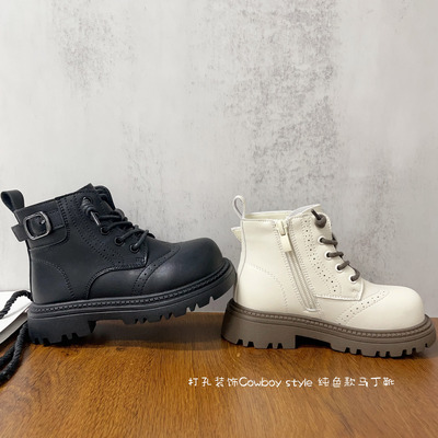 Martens, детские демисезонные комфортные ретро короткие сапоги подходит для мужчин и женщин, в западном стиле, регулируемый ремешок