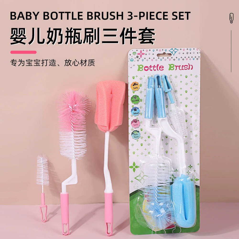 Бытовая трехкомпонентная щетка для бутылочек, универсальный инструмент для чистки детских бутылочек, губка, щетка для бутылочек, щетка для сосков детских бутылочек
