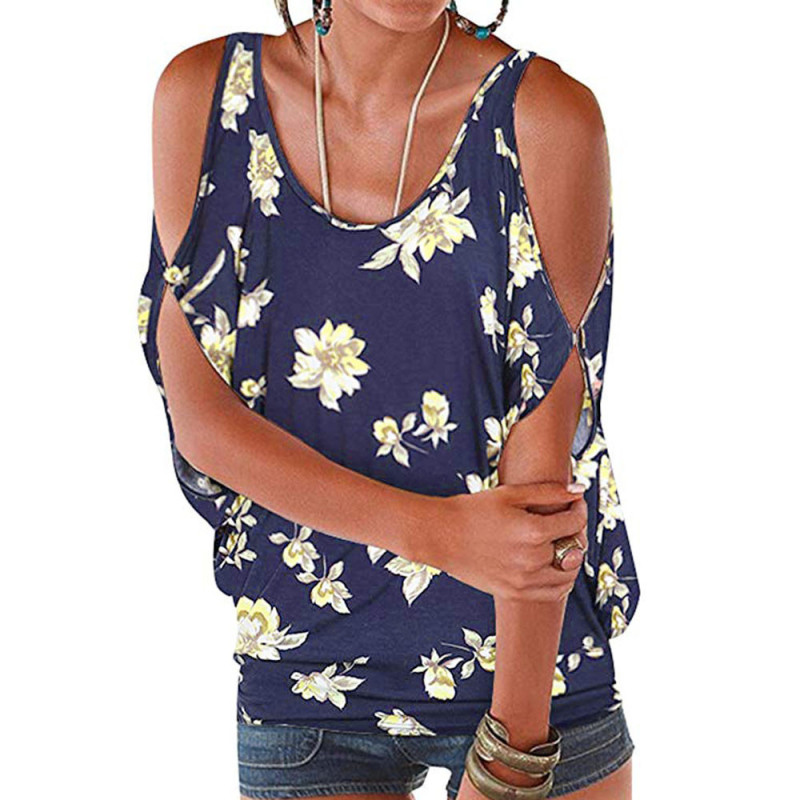 Foreign Trade Cross-Border 2026Eaby Aliexpress Digital Print Floral Women's Off-Shoulder Batwing Loose Short-Sleeve T-Shirt Top for Women Foreign Trade Cross-Border 2026Eaby Aliexpress Digital Print Floral Women's Off-Shoulder Batwing Loose Short-Sleeve T-Shirt Top for Women