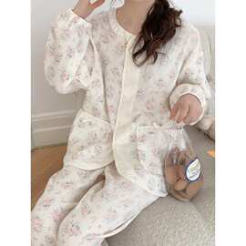 睡衣女2024春季新款碎花舒适家居服长袖套装可外穿