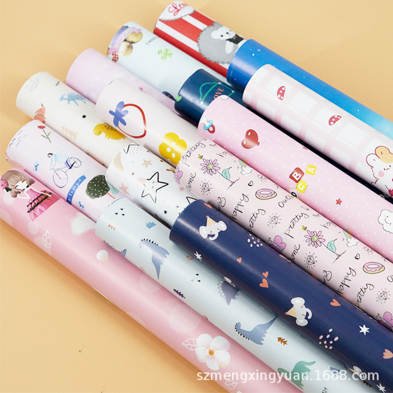 Papel de regalo para productos terminados, en rollo individual, para cajas de regalo de cumpleaños, papel de regalo infantil con dibujos animados para días festivos, papel decorativo