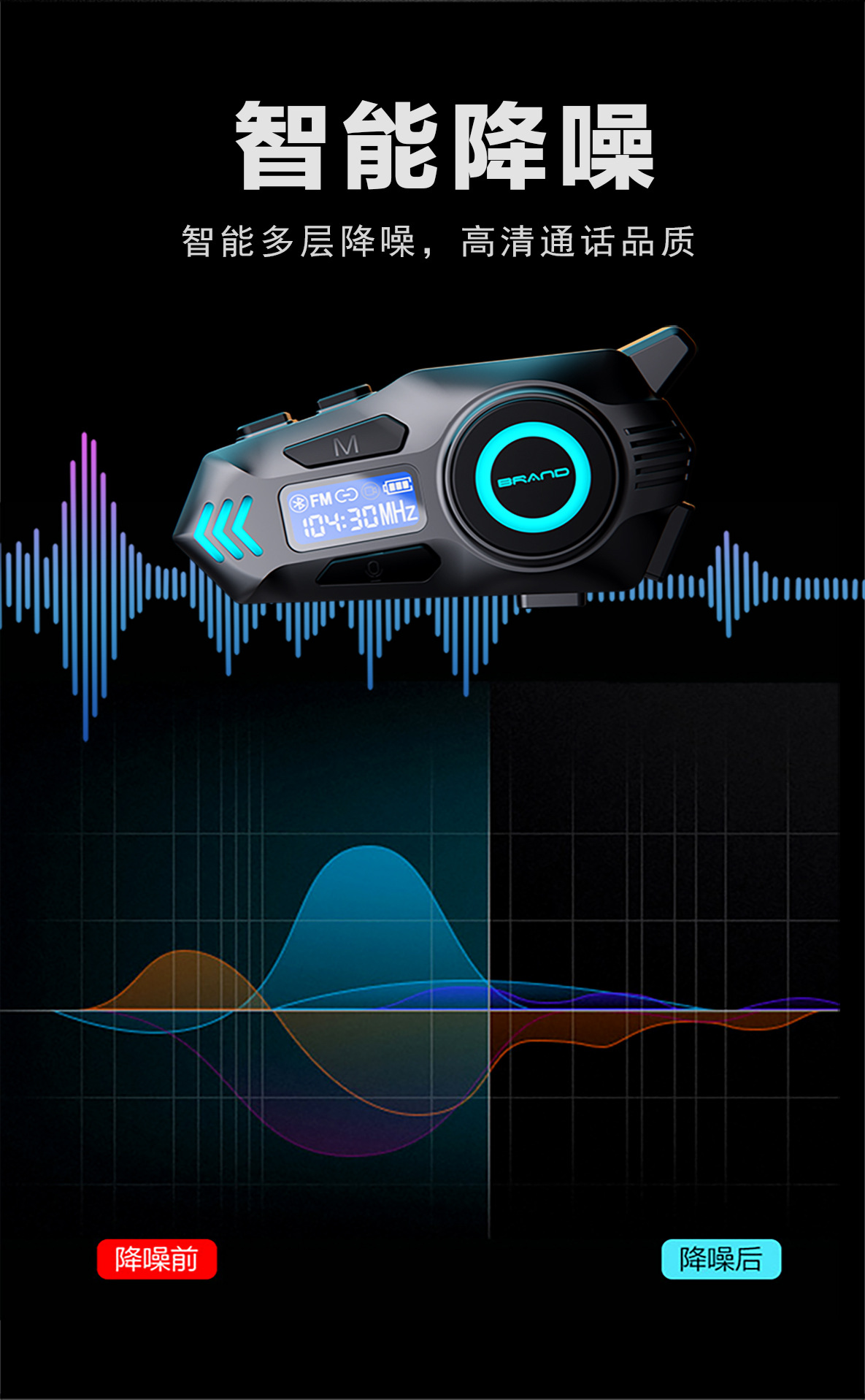 K09 Motorcycle Helmet Bluetooth Intercom Headset Fm Music Sharing Waterproof Dustproof Power Display Ambient Light