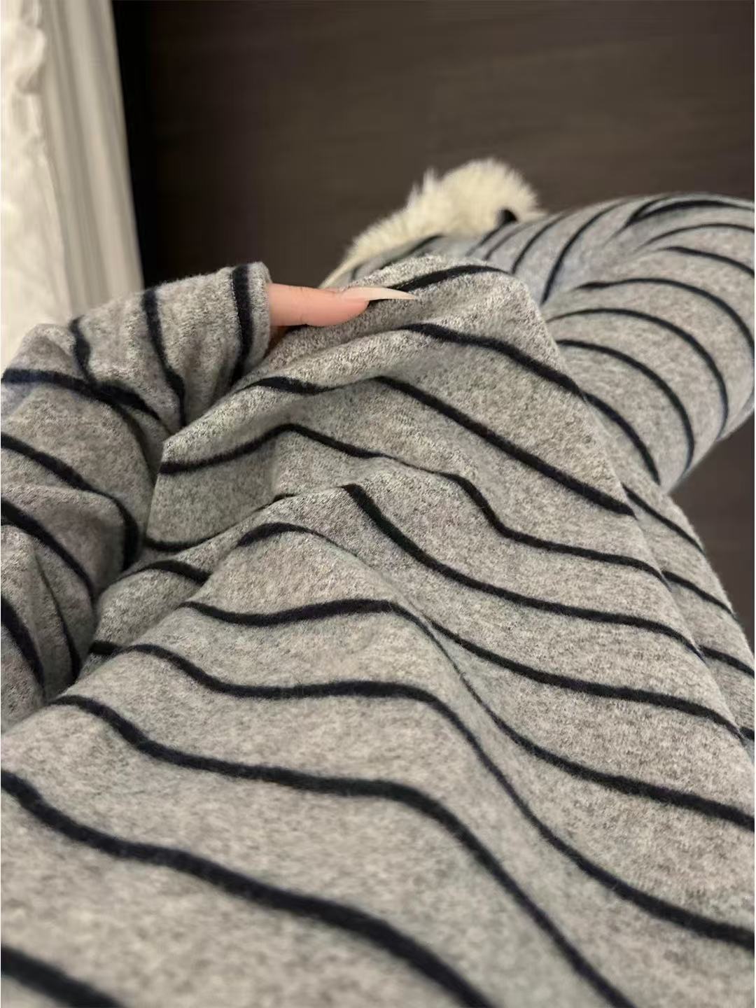 Pigiama a righe semplice, a blocchi di colore, in velluto termico, per donna, autunno inverno, stile coreano, nuovo, caldo_voghion.com