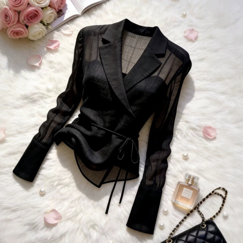 French-Style Mature and Elegant Commuter Style Black Long-Sleeve Shirt for Women, 2026 Spring/Summer New Versatile Slim-Fit Shirt French-Style Mature and Elegant Commuter Style Black Long-Sleeve Shirt for Women, 2026 Spring/Summer New Versatile Slim-Fit Shirt