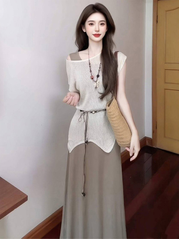 暑期热门穿搭夏天巨好看的裙子女装2025新款两件套法式小资连衣裙|undefined