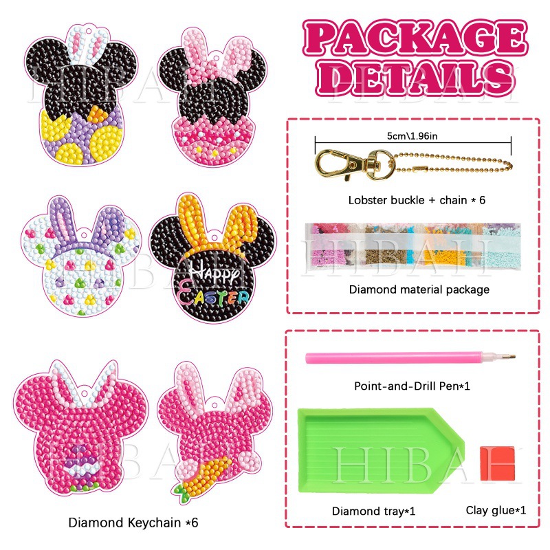 Acrílico pintado de perlas de doble cara llavero Mickey Crazy Zoo dibujos animados dibujos de diamantes DIY hechos a mano