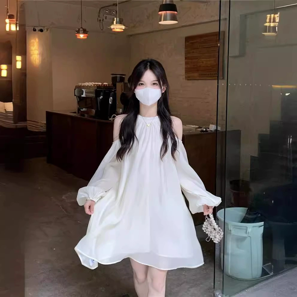 Платье в французском стиле, милый дизайн, пройма Cold-Shoulder, A-line, светлый абрикос, размеры S–2XL