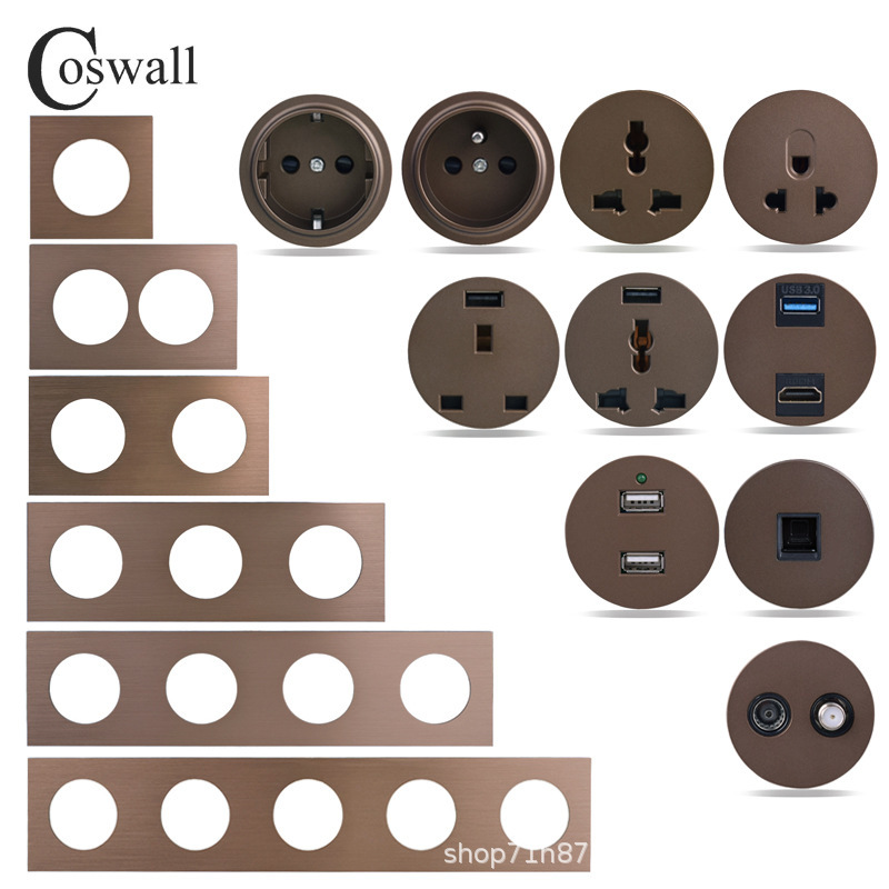 Aluminum plate Brown DE/French light point switch aperture LED home hotel foreign trade switch full series diy