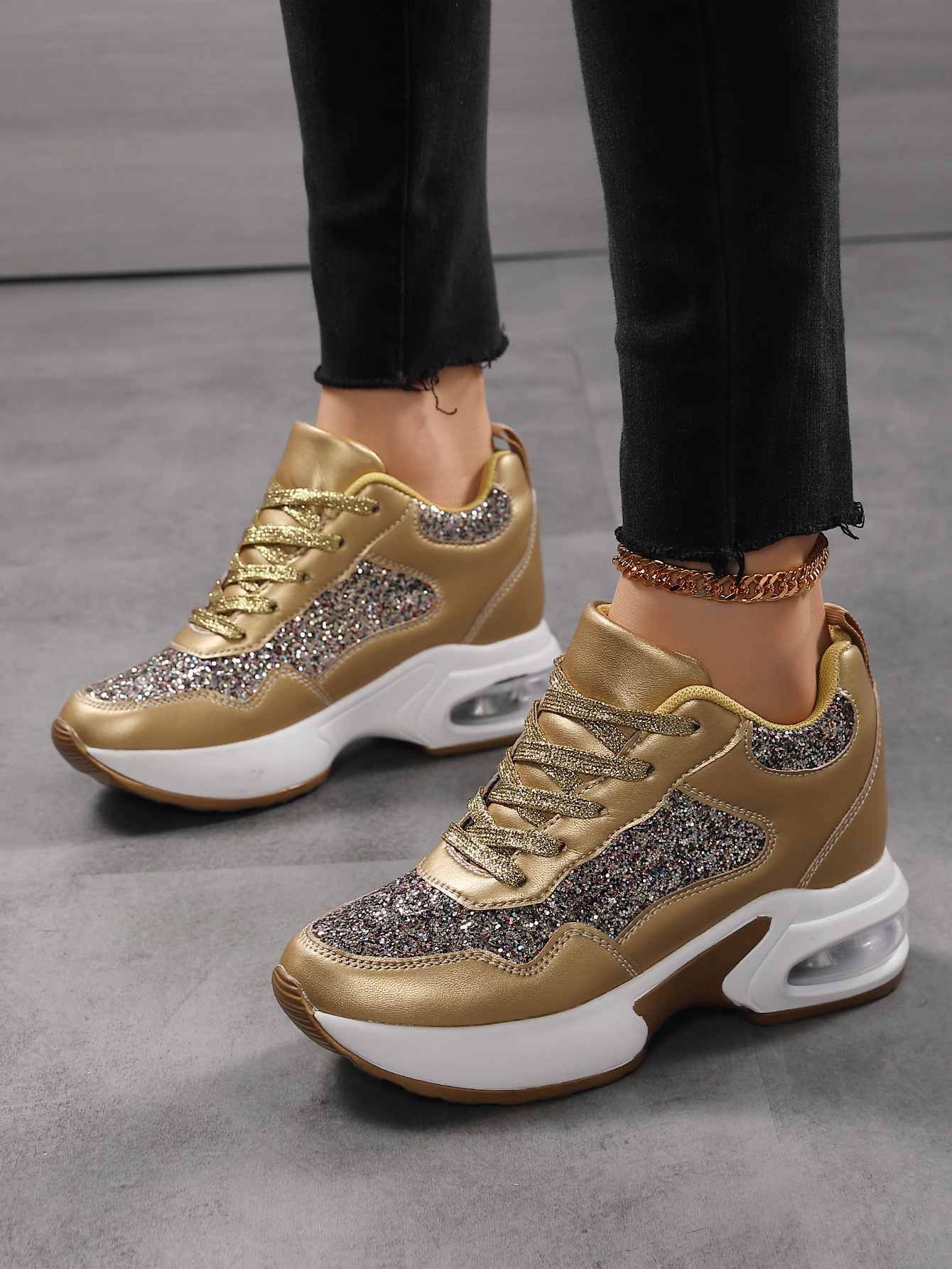 Damen Herbstmode All-in-One-Erhöhung Damenschuhe dicke Sohle Freizeitsportschuhe_voghion.com