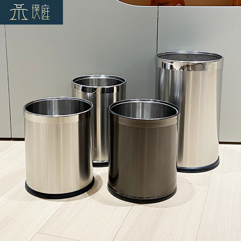 Stainless Steel Trash Can Home Kitchen Large Creative Uncovered Double-Layer Hotel Office Living Room Commercial Printed LOGO