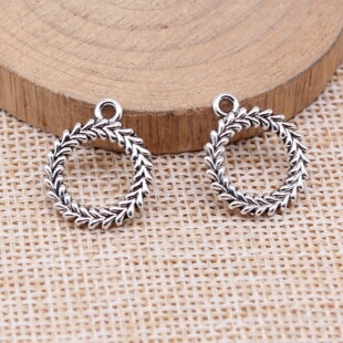 古银色橄榄枝环吊坠饰品挂件手工DIY 19x16mm 单重约1.3g-阿里巴巴