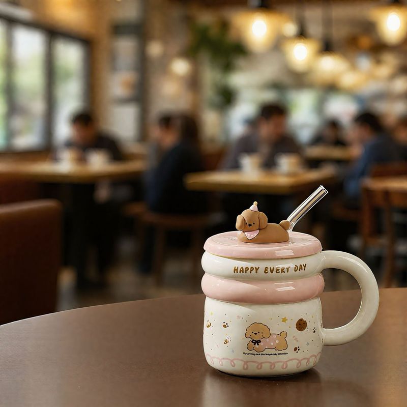 高颜值可爱陶瓷马克杯家用咖啡杯生日礼物杯子小狗吸管杯新款水杯|undefined
