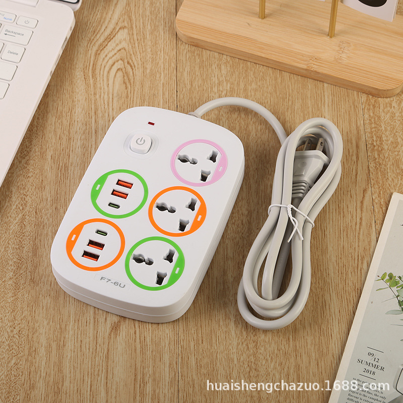 跨境USB插座带2Type-c接口英标欧标美标装饰圈圈彩色黑色白色