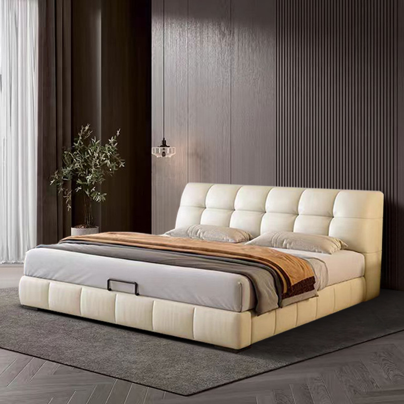 Italian Minimalist Puff Leather Storage Bed 1.8 m Double Bed Floor Modern Simple Master Bedroom Air Pressure High Box Bed