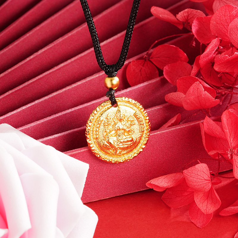 Arena dorada verde madre Zhan Bala tibetano collar de placa redonda textura masculina y femenina estilo nacional accesorios estilo nacional fuente de productos