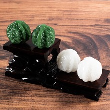 仿玉核桃手把件 绿玉核桃把玩件 水晶琉璃手持古玩手把件健身手球