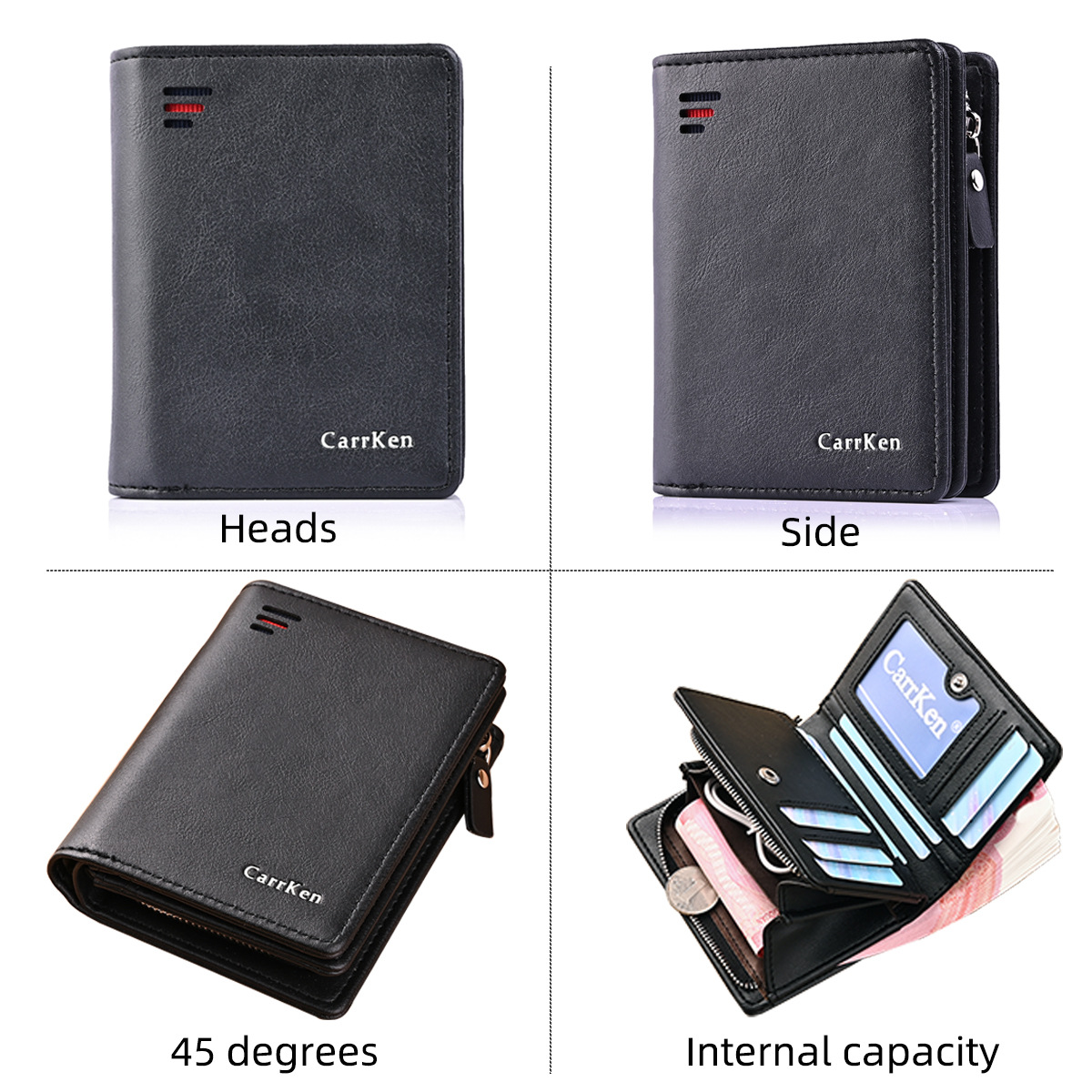 Cartera corta para hombre con cremallera, anti-desmagnetización