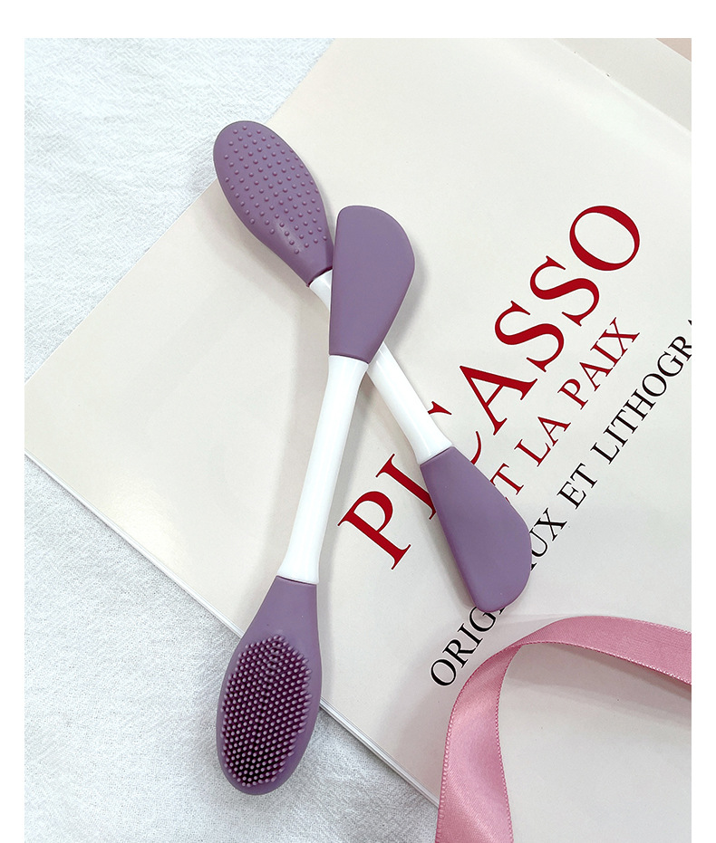 Portable purple double-head silicone mask brush, short-handled soft brush, application-based mask brush, facial cleansing brush undefined