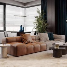 意式极简风模块沙发现代轻奢小户型客厅千鸟格拼色直排科技布沙发
