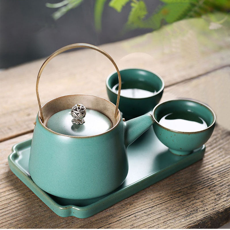 Japanese Vintage Stoneware Tie Pot Kung Fu Tea Set One Pot Two Cups Teapot Dry Soaking Tea Tray Set Gift Set Japanese Vintage Stoneware Tie Pot Kung Fu Tea Set One Pot Two Cups Teapot Dry Soaking Tea Tray Set Gift Set