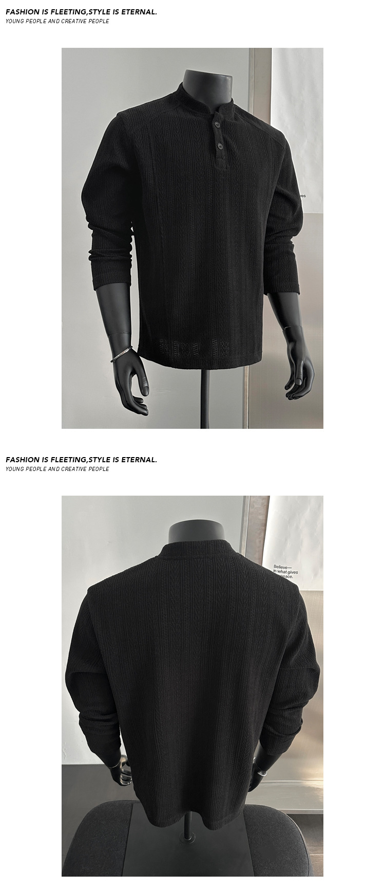 Textured Wheat-ear Pattern Long-sleeve T-shirt For Men Cleanfit_voghion.com