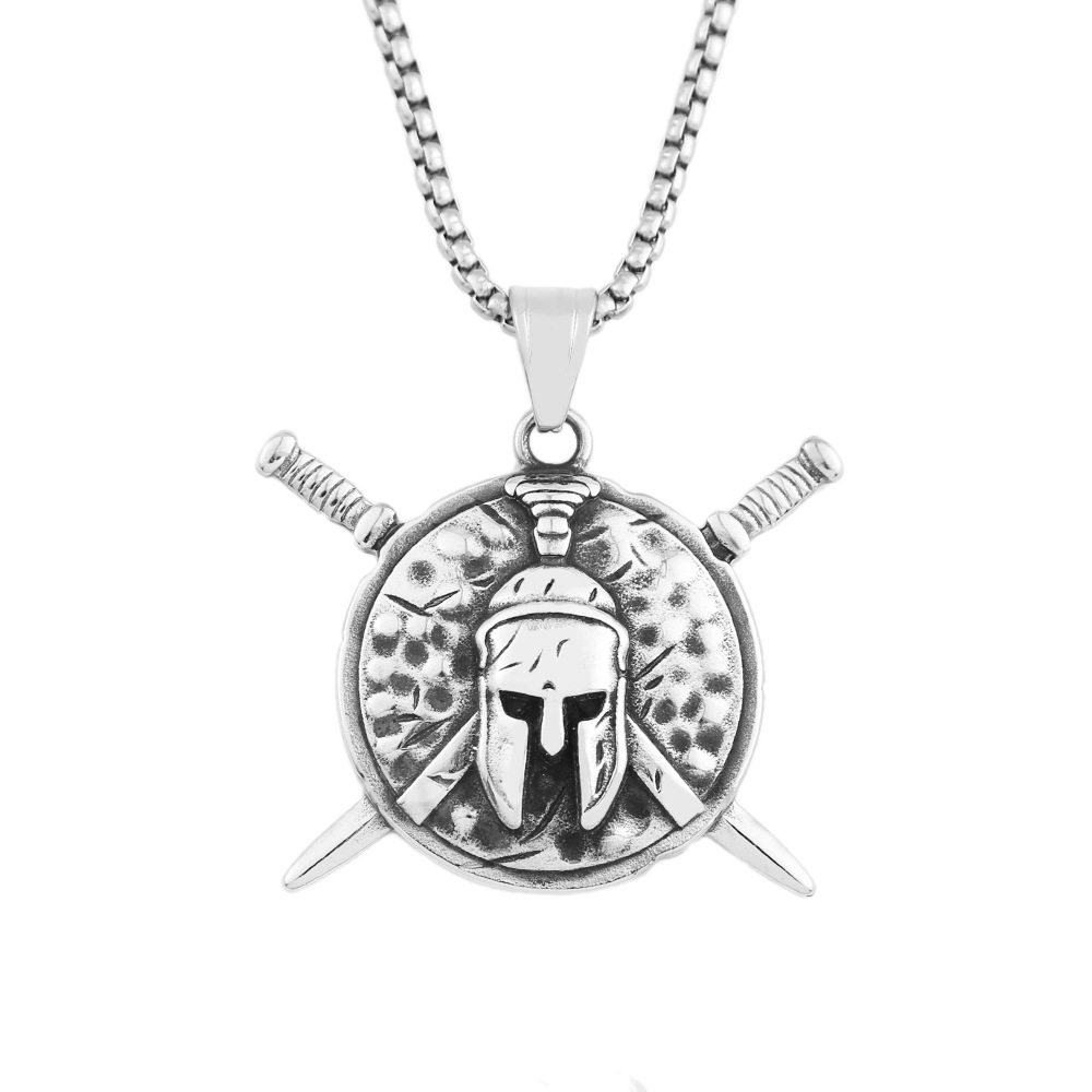 Collier Pendentif Masque Guerrier Spartiate Acier Inoxydable_voghion.com