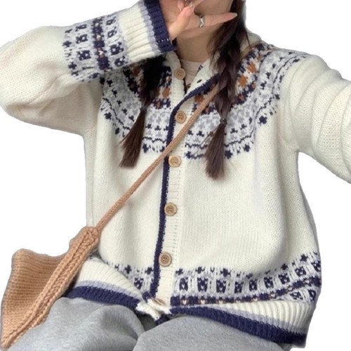 Sweet Style Fair Isle Embroidered Hooded Cardigan Women's 25th Autumn/Winter Retro Soft and Fluffy Knit Sweater Outerwear Top