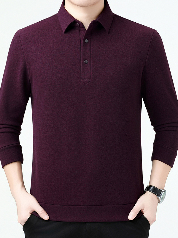 Middle-Aged Men's Fleece-Lined Thickened Lapel Warm Versatile Men's Cashmere T-Shirt Can Be Worn Outside Dad's Base Shirt Men