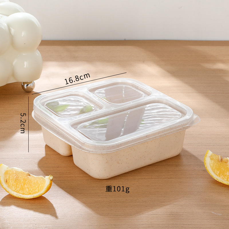 国境を越えた小麦わら分割スナック弁当箱スナックボックス子供用3分割スナックプレートドライフルーツボックス鮮度保持弁当箱|undefined
