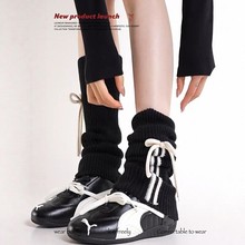 运动芭蕾风蝴蝶结黑色雪地靴袜套叠穿秋冬加厚保暖针织堆堆袜腿套