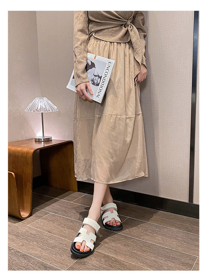 Dép sandal nữ quai ngang xỏ ngón đế dày, khóa dán tiện lợi, đi ngoài mùa hè — Màu trắng, Màu đen, Xanh denim phối nâu, Xanh mực ghép Hồng chi tiết 19