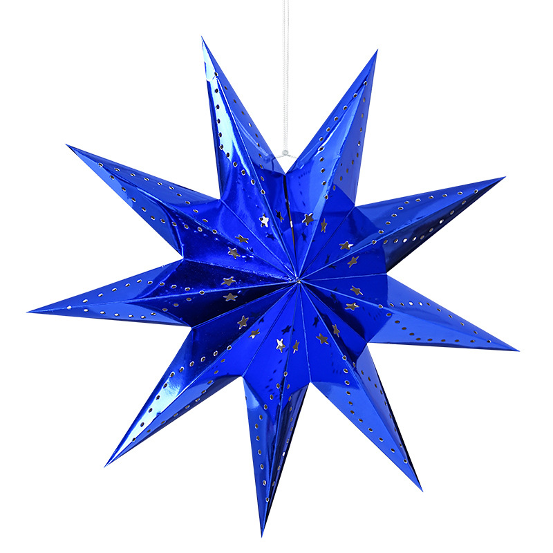 Decoración navideña Estrellas Linterna de papel Iluminación de estrella de cinco puntas Candelabro Árbol de Navidad Decoración navideña Colgante de estrella de nueve puntas