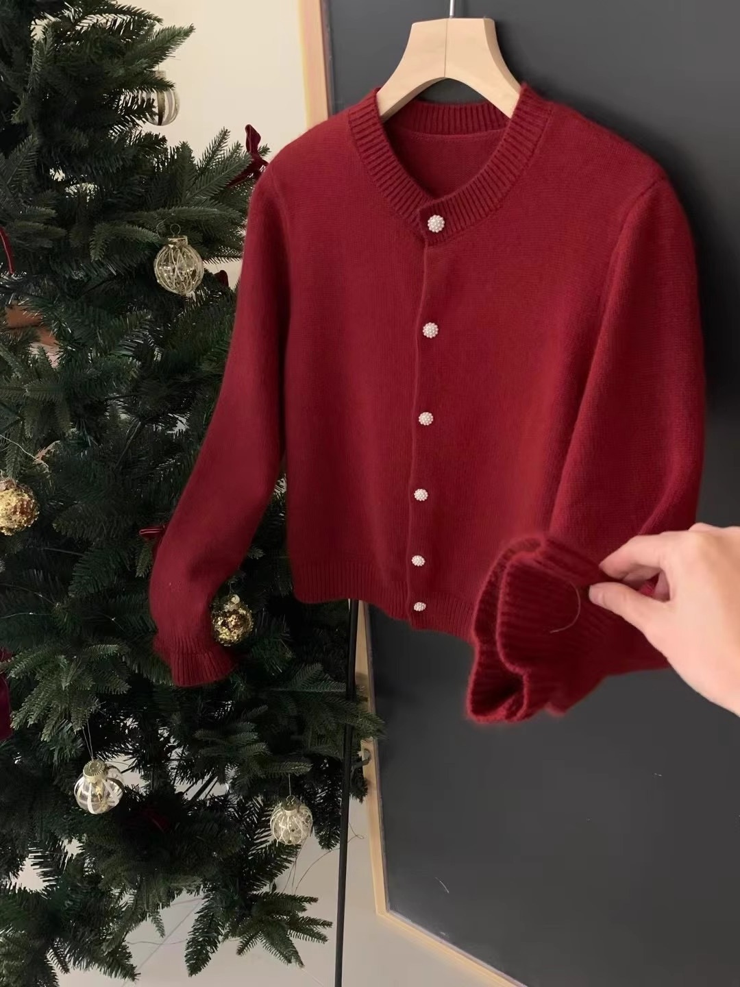 Cardigan coreano in velluto con scollo rotondo e maniche ricamate viola da donna, piccolo cappotto lavorato a maglia profumato primaverile_voghion.com