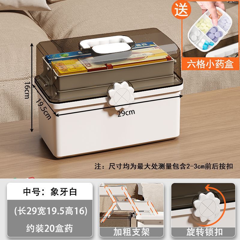 Caja de medicamentos multicapa casera, caja de almacenamiento de clasificación de medicamentos, caja médica casera de medicamentos de emergencia para niños de gran capacidad