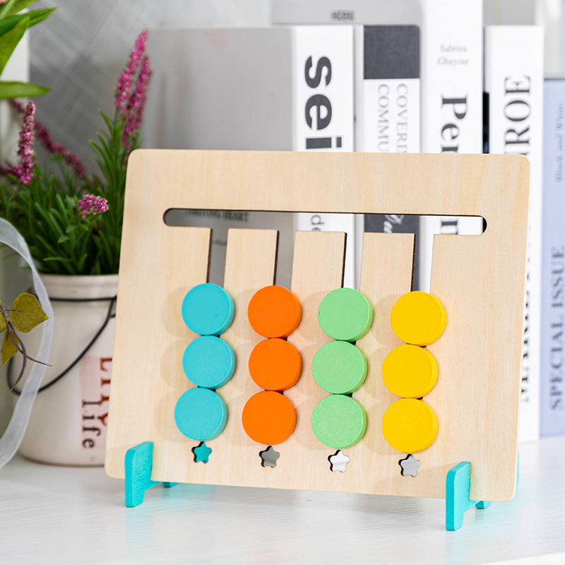 Educación temprana niños y niñas acumulación de juguetes de madera entrenamiento de pensamiento lógico movimiento de cuatro colores forma de ajedrez color cognición