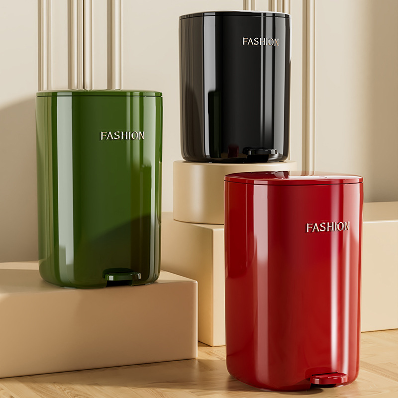 2025 New Retro Pedal Trash Can, Double-Opening, High Aesthetic Value, Press-To-Open Lid, Household Living Room, Cross-Border