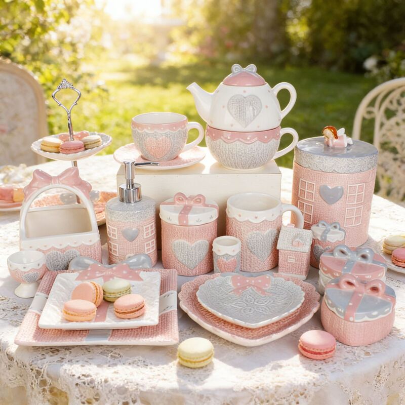 Ceramic Plate Dessert Embossed Tableware Set Household Flat Plate Fries Fruit Breakfast Platter Decoration Ceramic Tableware