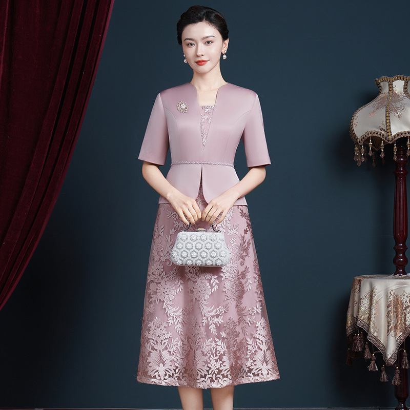 春夏新款高贵气质假两件喜婆婆婚宴礼服平时日常年轻妈妈装连衣裙|undefined