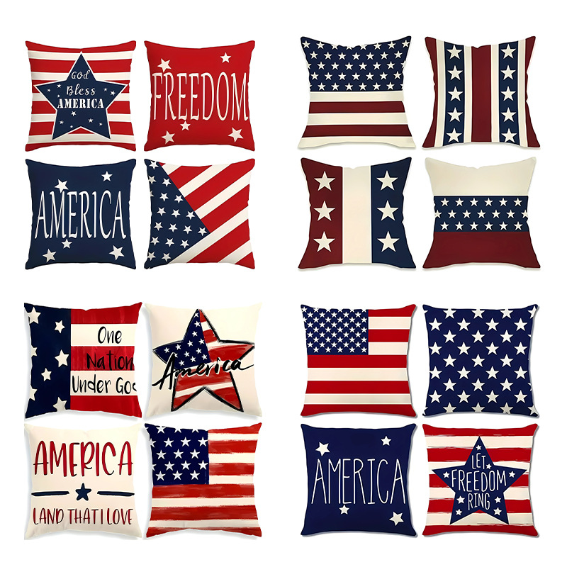 Transfronterizo Día de la Independencia de Amazon impresión lino almohada funda aniversario para celebrar el hogar vestido almohada funda mayorista