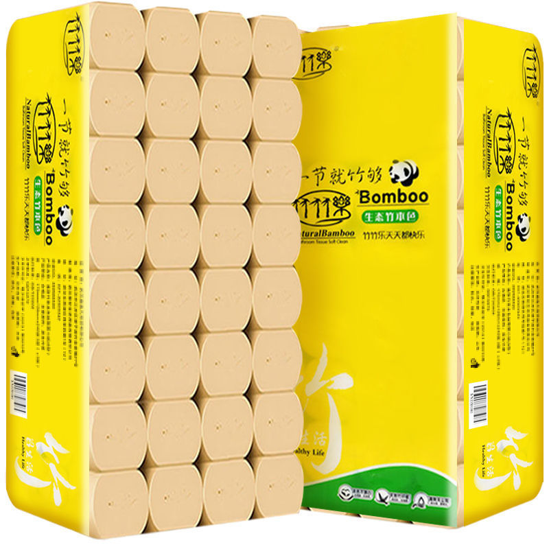 Youxuan bamboo bamboo pulp toilet paper 32 rolls wet toilet paper household household tissue raw pulp original color roll paper