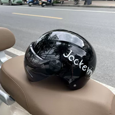 3C certified electric vehicle helmet, summer motorcycle safety helmet, half helmet, suitable for all seasons, unisex, sun protection, new national standard (Motosiklet dəbilqələri) - tea-black-short-mirror-806-letter-glossy-black-3c-certified