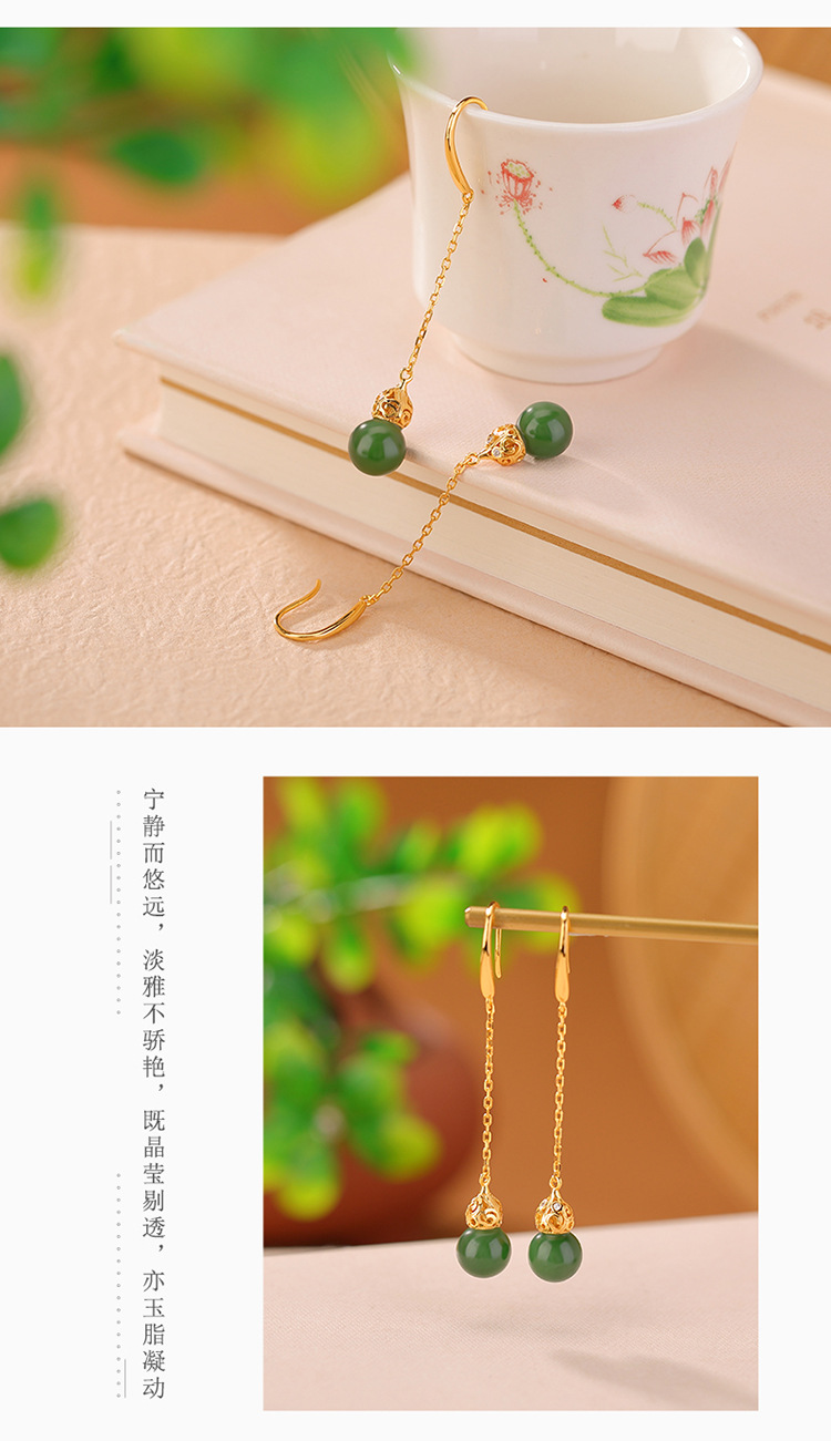 Bông tai móc bạc S925 mạ vàng đính ngọc bích và sáp ong hình hươu phong cách retro — Mẫu sáp ong chi tiết 4