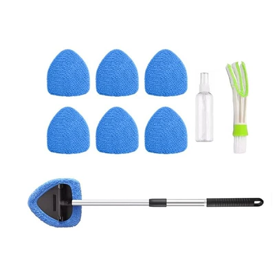 Car cleaning tools: Wholesale Telescopic Pole Car Window - pentagonal-telescopic-pole-7-blue-coral-velvet-covers-detail-brush-1-bottle