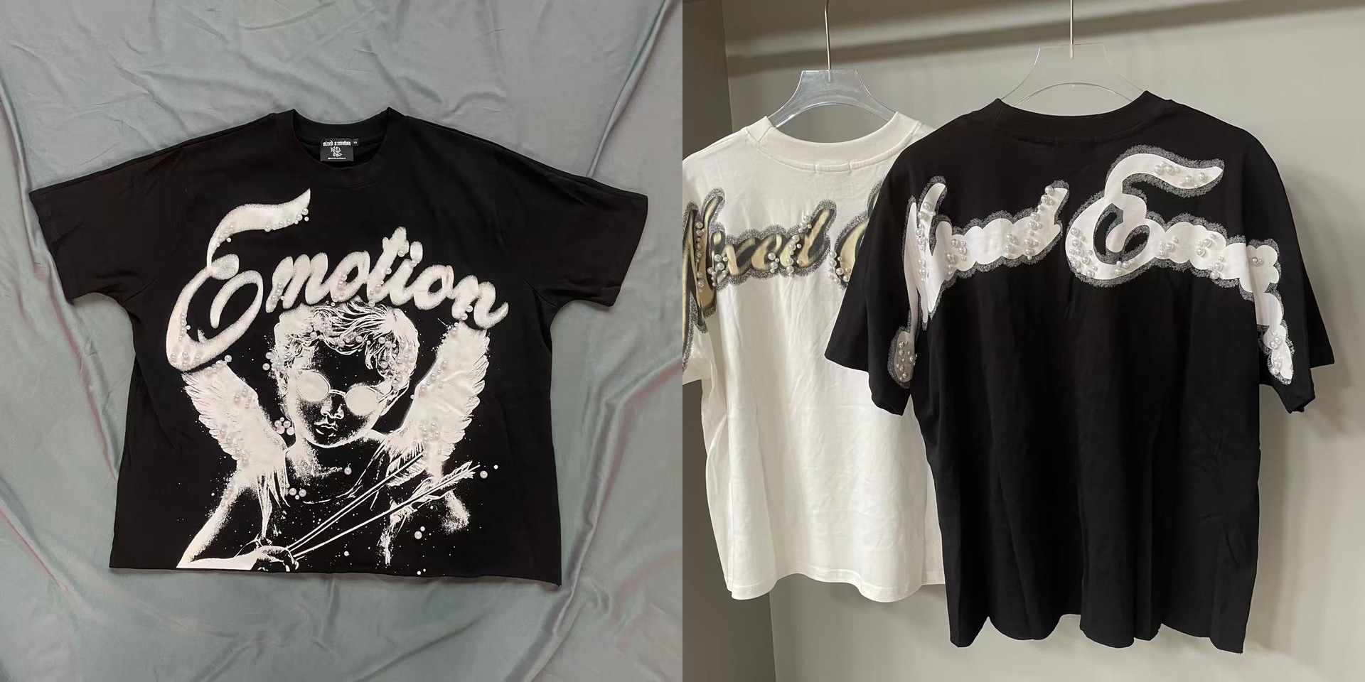 Transfronterizos MIXED EMOTION Ángel Impresión extraterrestre camiseta de hombre y mujer callejera de diamante de cuello redondo de manga corta