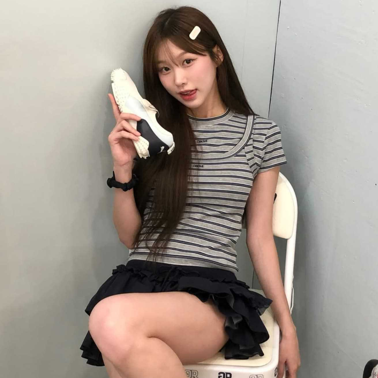 In Stock 2025 Summer New Qd Grove Elastic Striped Camisole Short-Sleeved T-Shirt