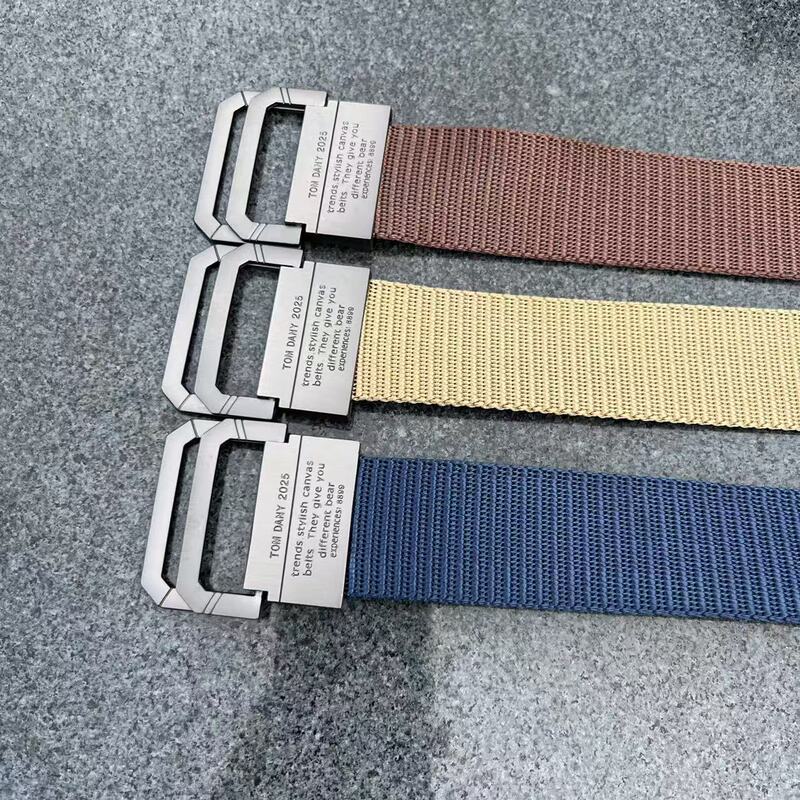 Korean-Style Men's Double-Ring Buckle Nylon Belt with Alloy Buckle, Men's Korean-Style Canvas Woven Jeans Belt in Stock Korean-Style Men's Double-Ring Buckle Nylon Belt with Alloy Buckle, Men's Korean-Style Canvas Woven Jeans Belt in Stock