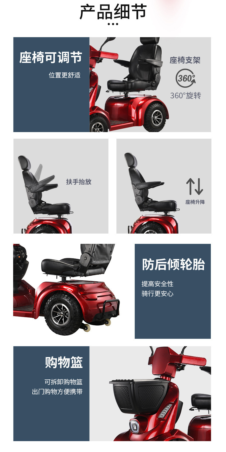 Electric four-wheeled vehicle, manually operated, with automatic folding function, designed for elderly users, single-seater, for leisure and home use, and suitable for people with disabilities
