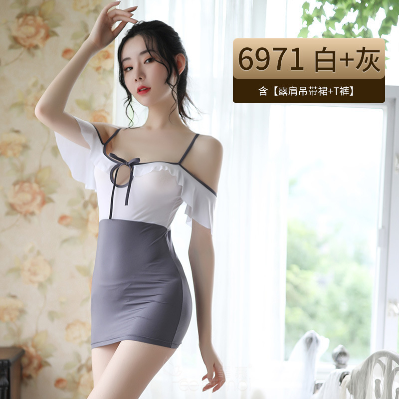 화이트+그레이 [슬립스커트+T팬츠]